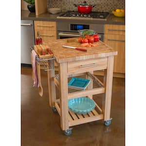 Pro Chef Natural Wood Kitchen Cart with Chop and Drop System