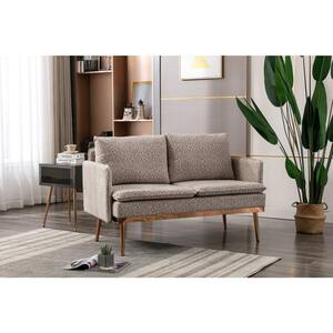 55.91 in. W Round Arm Velvet 2-Seater Loveseat with Iron Feet in Leopard Gray