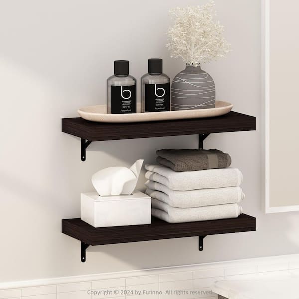 Tanna 1.65 in. Tall Tobacco Oak Wood Wall Mounted Bookcase (Set of 2)