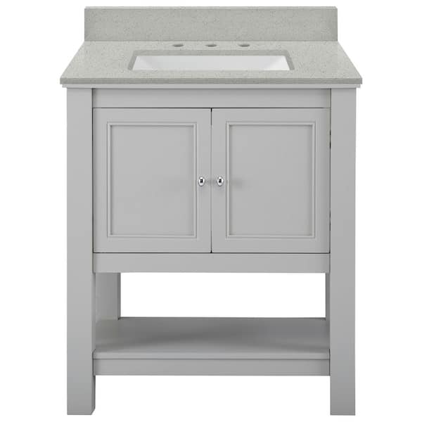 Home Decorators Collection Gazette 31 in. W x 22 in. D x 35 in. H Single Sink Freestanding Bath Vanity in Gray with Gray Engineered Stone Top