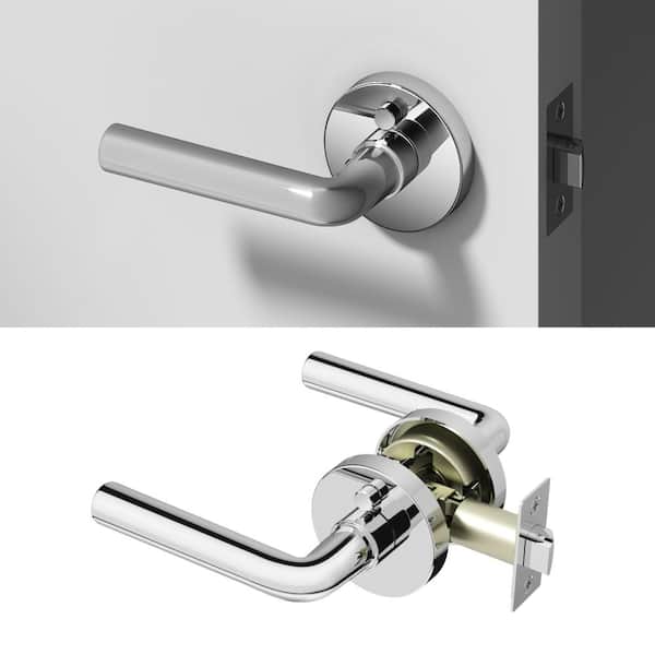 Arc Metal Chrome Privacy Bed/Bath Round Door Handle with Push Button and Round Rosette
