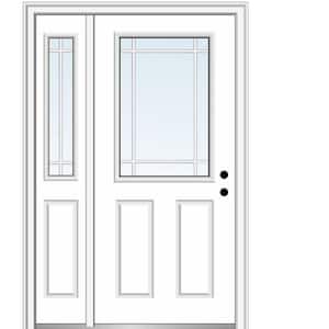 51 in. x 81.75 in. PIM 1/2-Lite 2-Panel Left-Hand Classic Primed Fiberglass Smooth Prehung Front Door with Left Sidelite