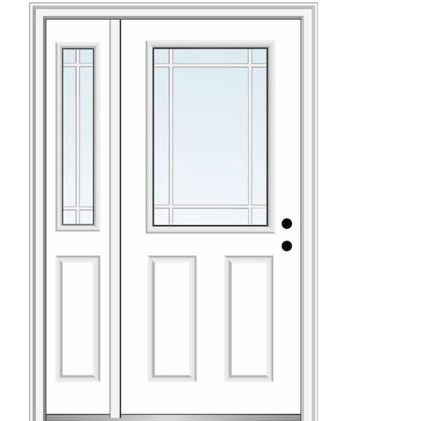 MMI Door 53 in. x 81.75 in. PIM 1/2-Lite 2-Panel Left-Hand Classic Primed Fiberglass Smooth Prehung Front Door with Left Sidelite