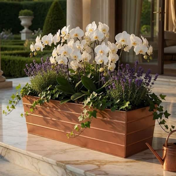 Vigoro Brooklin Large Stained Brown Wood Planter Box (39.5 in. L x
