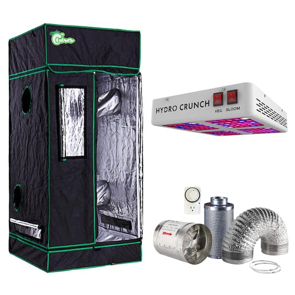 Hydro Crunch 600-Watt Equivalent Veg/Bloom Full Spectrum LED Plant Grow Light Fixture with Grow Tent and Ventilation System