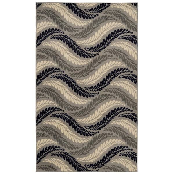 Linon Home Decor Kobe Bridger Bone and Blue 6 ft. 5 in. x 9 ft. 3 in. Area Rug