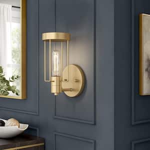 Tafo 4.75 in. 1-Light Golden Mist Industrial Wall Sconce with Metal Cage