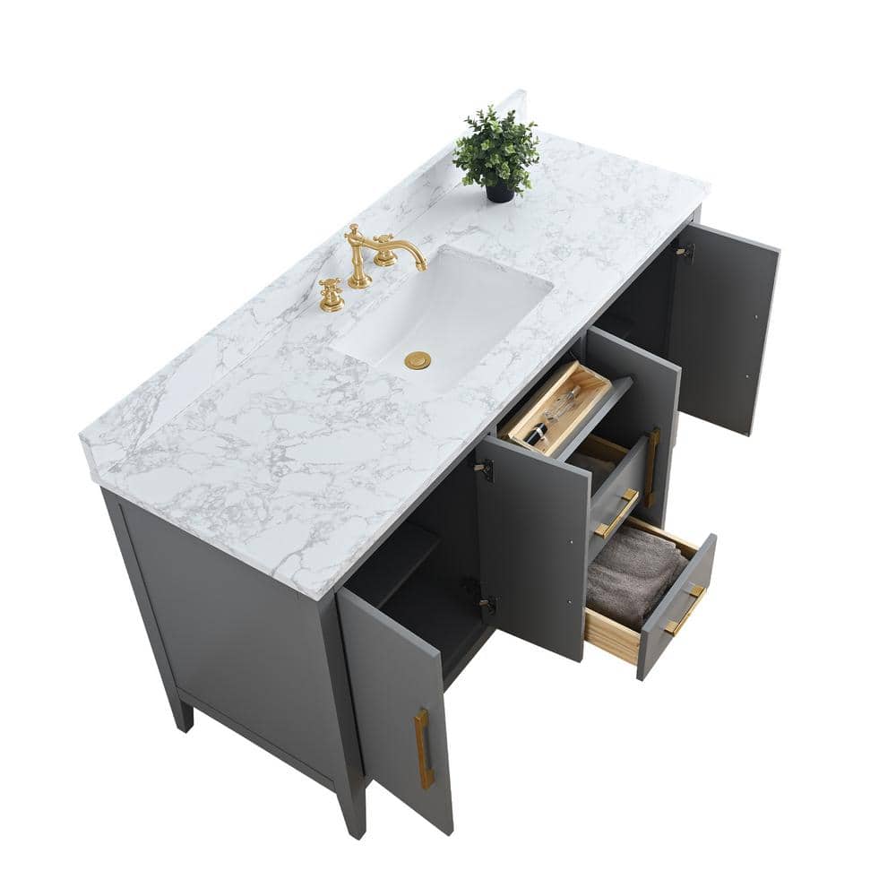 60'' Cashmere Gray Single Bathroom Vanity with Golden Hardware