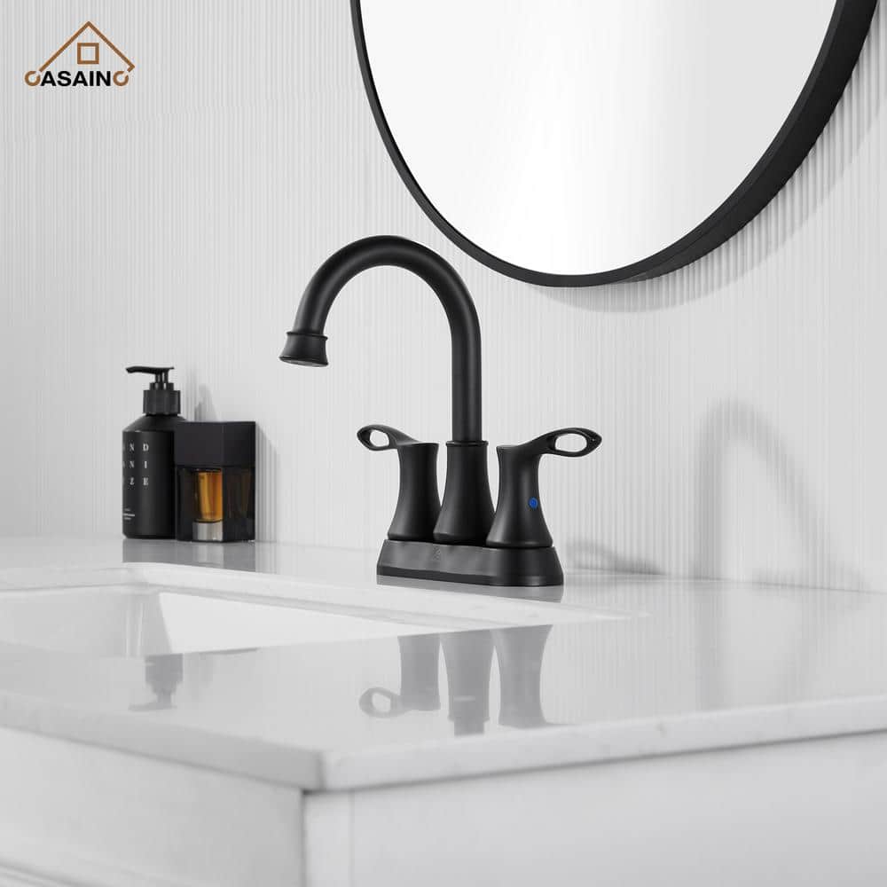 Matte Black Stainless Steel 4-Inch Centerset Bathroom Faucet with Drain Kit
