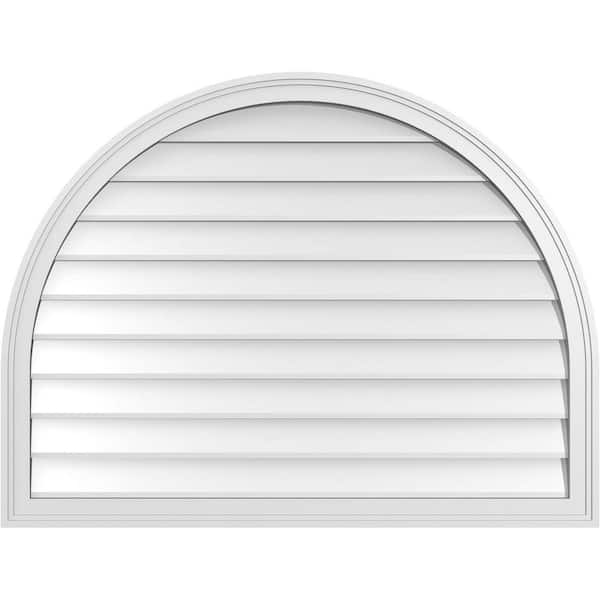 Ekena Millwork 42 in. x 32 in. Round Top Surface Mount PVC Gable Vent: Decorative with Brickmould Frame