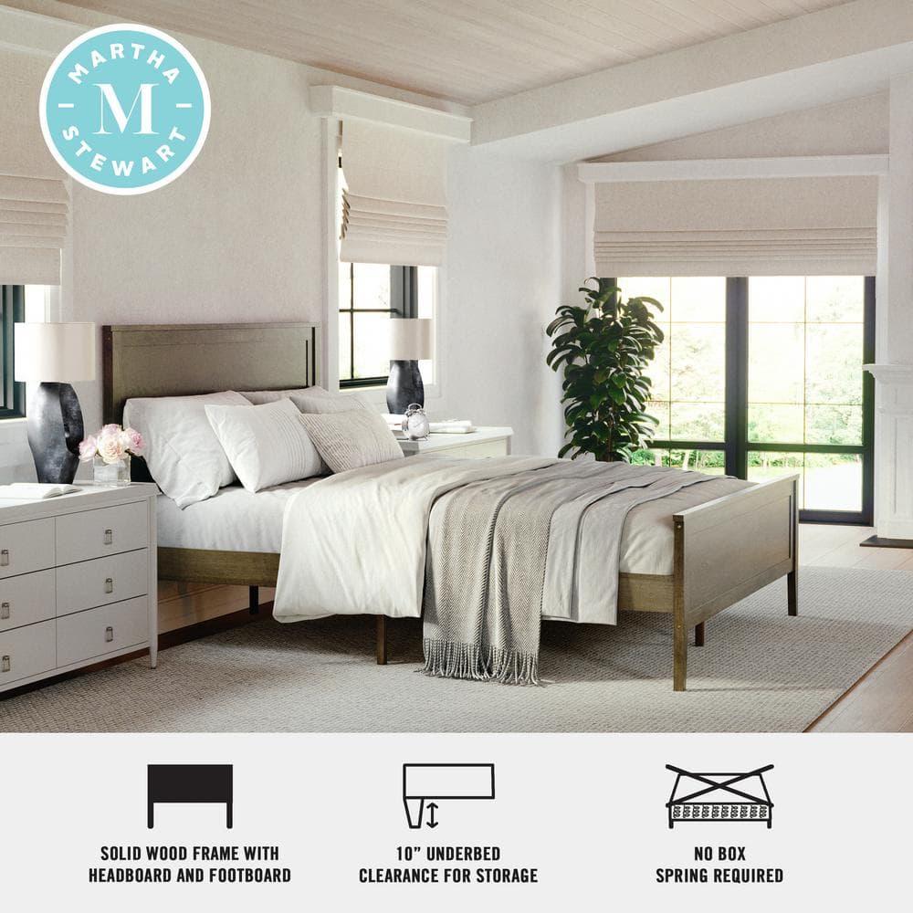 Brown Gray Queen Solid Wood Platform Bed with Headboard and Slats