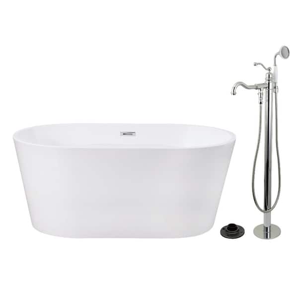 Aqua Eden 55.5 in. x 31.5 in. Acrylic Flatbottom Soaking Freestanding Bathtub in Glossy White/Polished Chrome