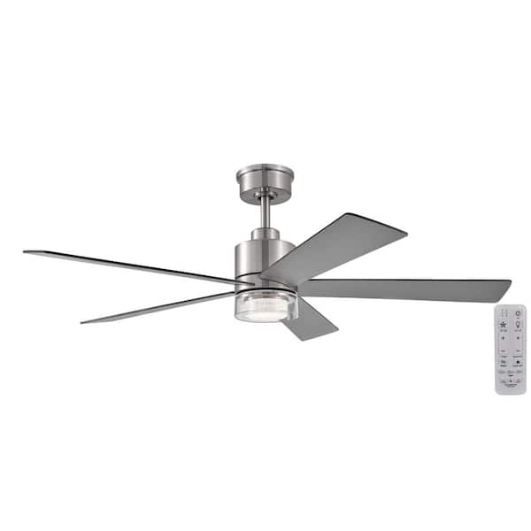 Bynum 52 in. Smart Indoor DC Motor Brushed Nickel Ceiling Fan with Adjustable White LED and Remote Powered by Hubspace