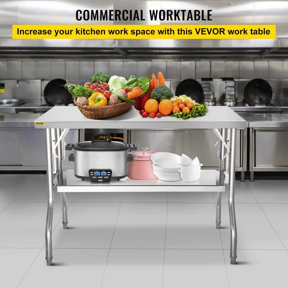 VEVOR Stainless Steel 48'' Folding Commercial Prep Table