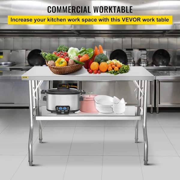 VEVOR Stainless Steel Catering Work Table 24x18 Inch Commercial Kitchen  Table with 4 Wheels Commercial Food Prep Workbench with Flexible Adjustment  Shelf for Kitchen Prep Table Reviews