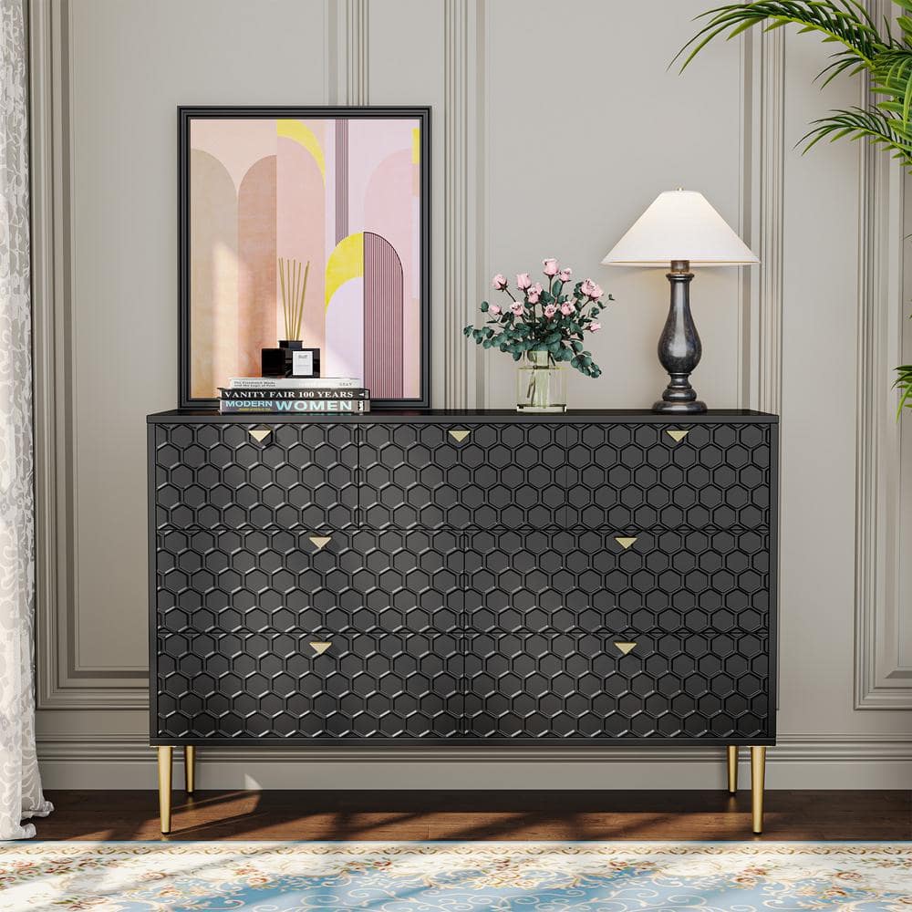 Black Modern Indoor Accent Storage Cabinet with 7 Drawers