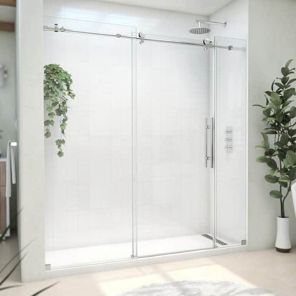 DreamLine Continuum 68-72 in. W x 76 in. H Clear Sliding Frameless Shower Door in Polished Stainless Steel