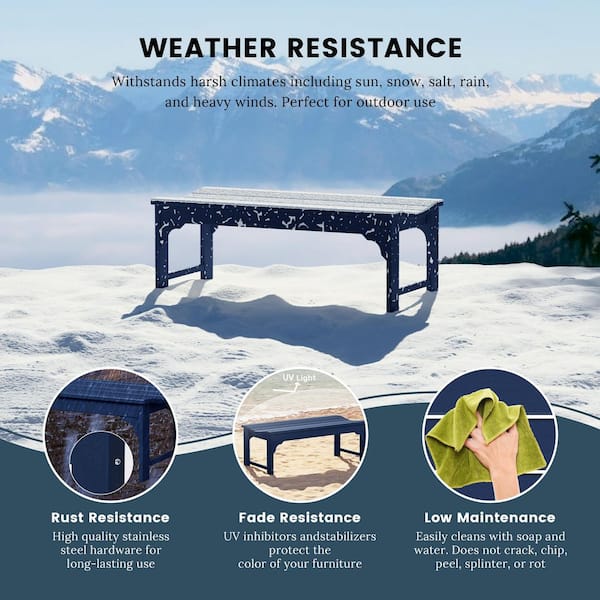 Mason Outdoor Patio All-Weather Fade Resistant HDPE Poly Plastic Backless Garden Bench in Navy Blue