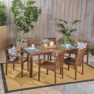 Fallon Dark Brown 7-Piece Wood Outdoor Dining Set