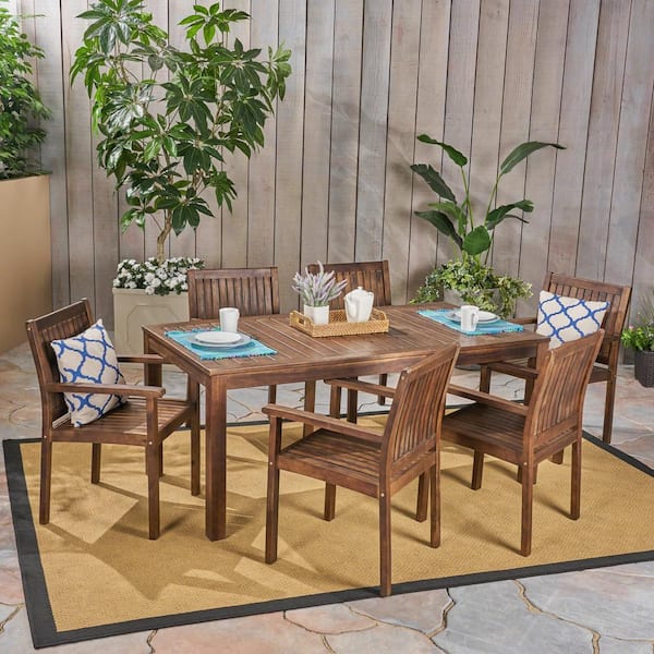Noble House Fallon Dark Brown 7-Piece Wood Outdoor Dining Set