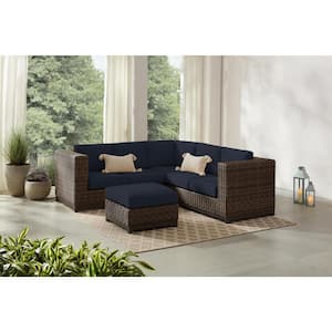 Fernlake 4-Piece Brown Wicker Outdoor Sectional with CushionGuard Midnight Cushions