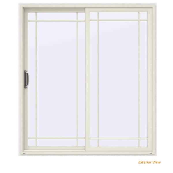 JELD-WEN 72 in. x 80 in. V-4500 Contemporary Vanilla Painted Vinyl Left-Hand 9 Lite Sliding Patio Door w/White Interior