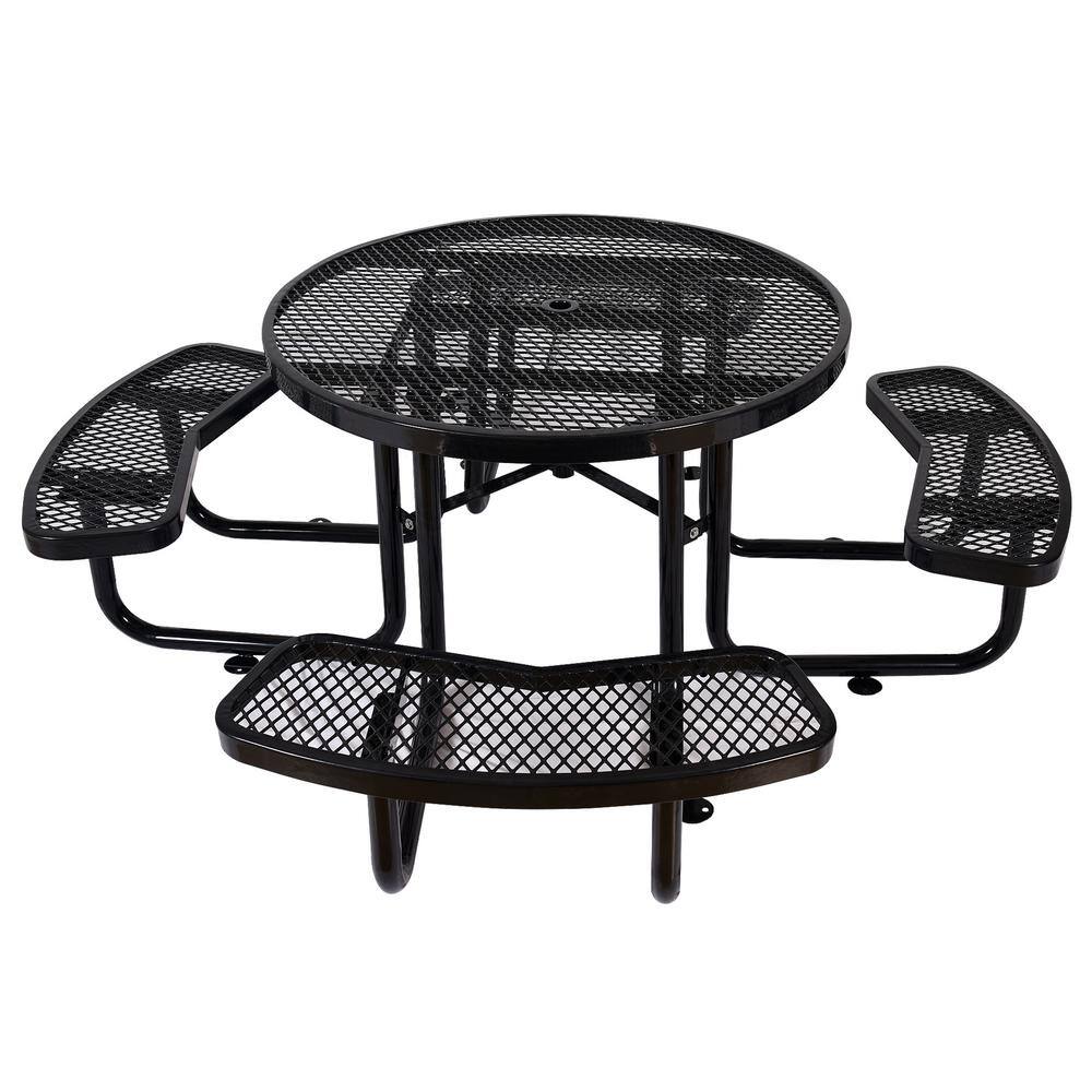 46 in. Black Round Outdoor Steel Picnic Table with Umbrella Pole price history on PriceWatchPro