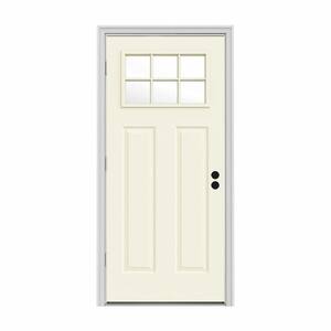 34 in. x 80 in. 6 Lite Craftsman Vanilla Painted Steel Prehung Right-Hand Outswing Front Door w/Brickmould