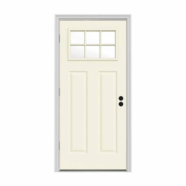 JELD-WEN 34 in. x 80 in. 6 Lite Craftsman Vanilla Painted Steel Prehung Right-Hand Outswing Front Door w/Brickmould