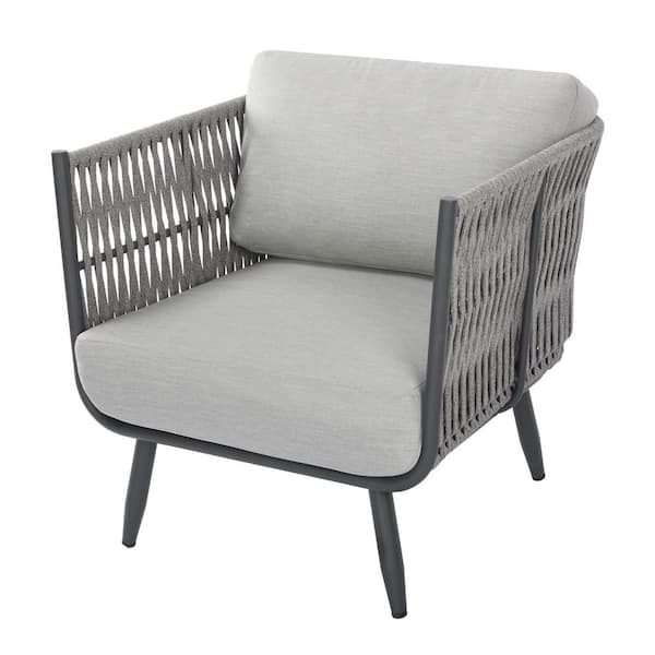 Elementi Milano Outdoor Aluminum Lounge Chair with Grey Sunbrella Cushions