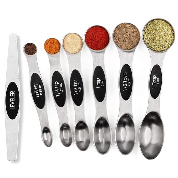 Stainless Steel Magnetic Measuring Spoons Set with Leveler, Stackable Tablespoon for Baking, Fits in Spice Jars