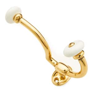 5 in. Polished Brass Hook with White Porcelain Ends