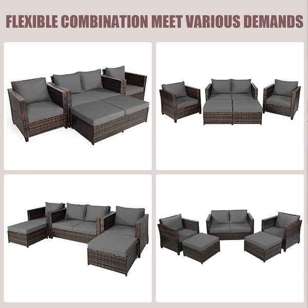 Costway 5 Piece Outdoor Patio Rattan Furniture Set Loveseat Sofa