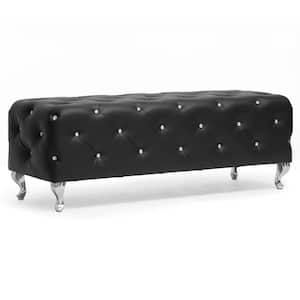 Stella Glam Black Faux Leather Upholstered Ottoman