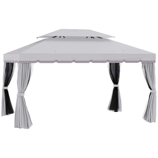 Gray 10 ft. x 13 ft. Patio Gazebo, Outdoor Gazebo Canopy Shelter with Netting and Curtains for Garden