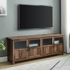 70 in. Reclaimed Barnwood Wood TV Stand with Half Glass Doors (Max tv size 80 in.)