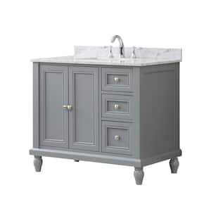 Classic 36 in. x 23 in. D x 33 in. H Single Bath Vanity in Gray with White Carrara Marble Top