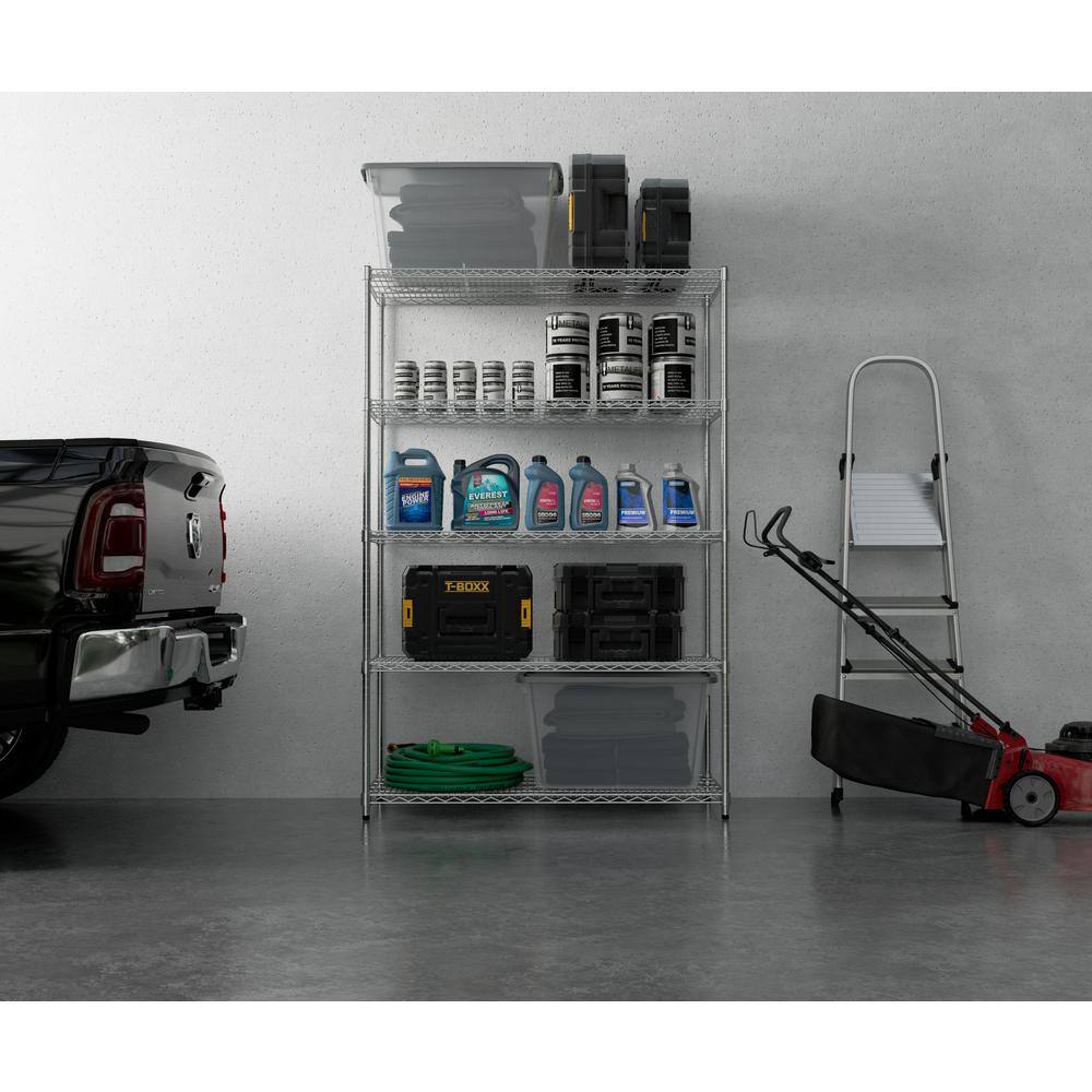 Everest Heavy-Duty 5-Tier Chrome Steel Utility Shelving Unit