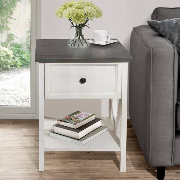 gray white end table