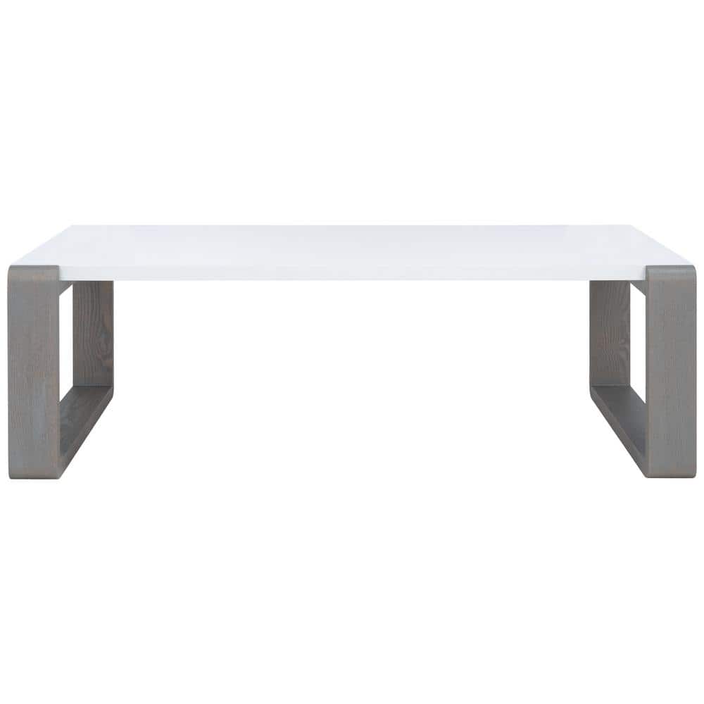 White and Grey Lacquered Wood Rectangular Coffee Table