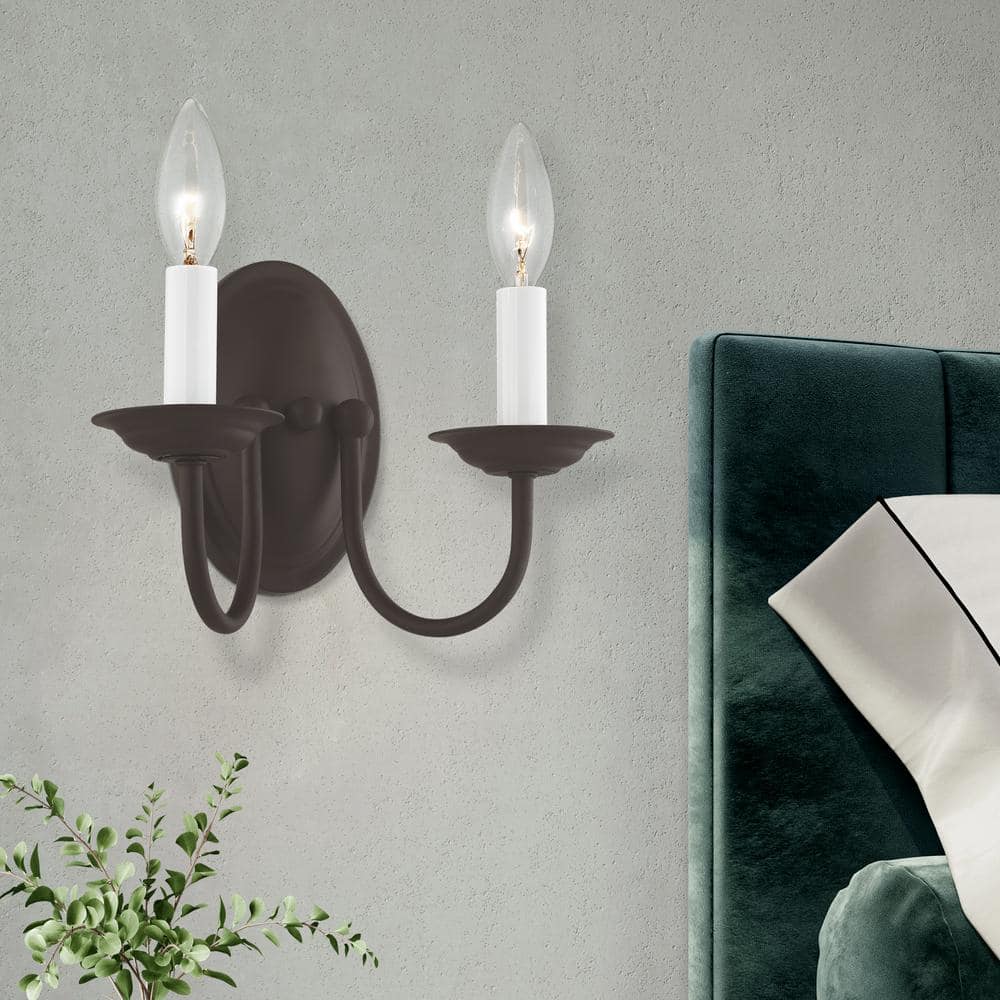 Bronze 2-Light Traditional Wall Sconce with Candelabra Base