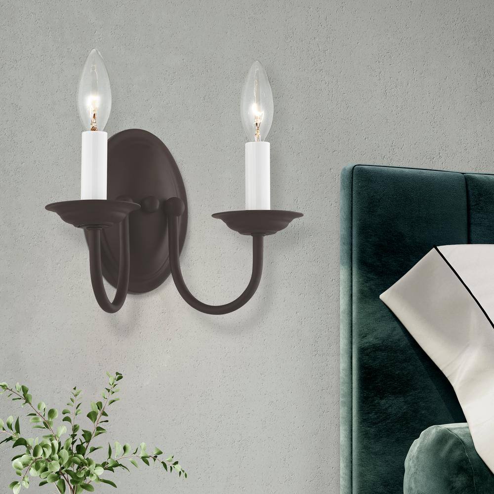Bronze 2-Light Traditional Wall Sconce with Candelabra Base