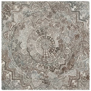 Marquee Gray/Ivory 8 ft. x 8 ft. Floral Oriental Square Area Rug