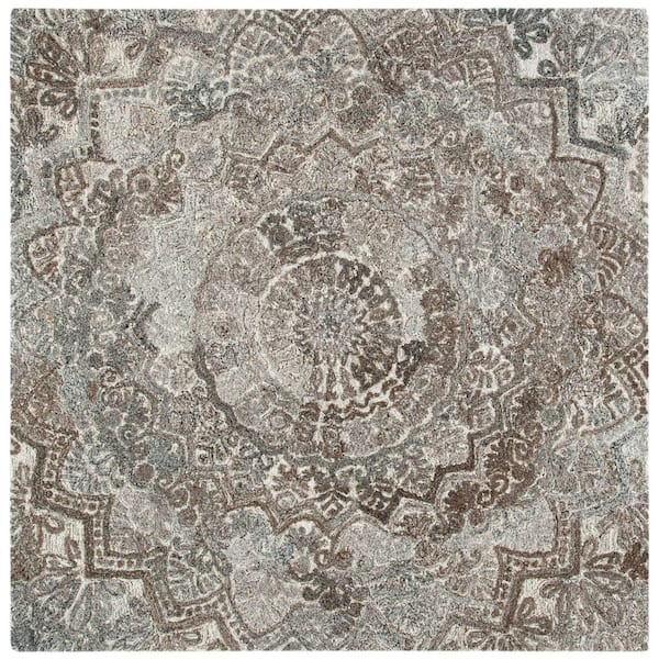 SAFAVIEH Marquee Gray/Ivory 8 ft. x 8 ft. Floral Oriental Square Area Rug