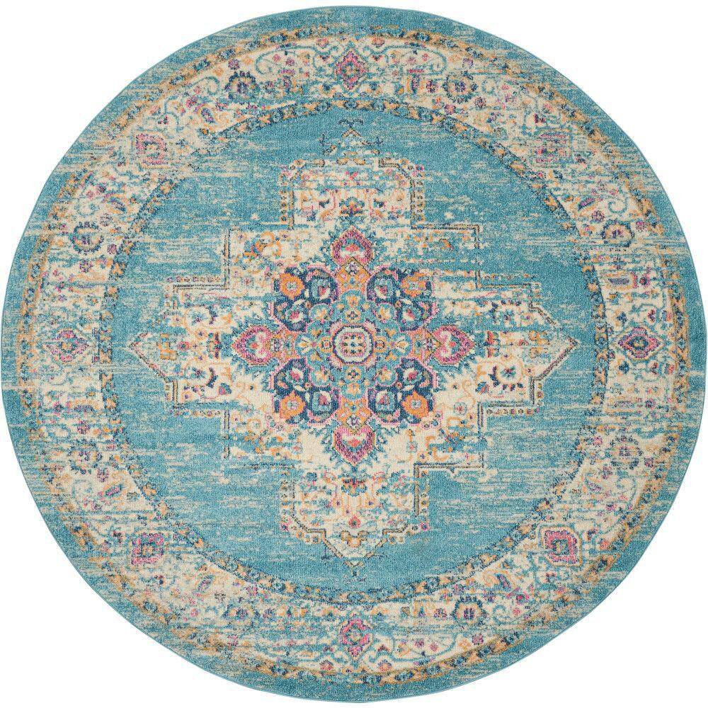 Nourison Passion Light Blue 8 ft. x 8 ft. Persian Modern Transitional ...