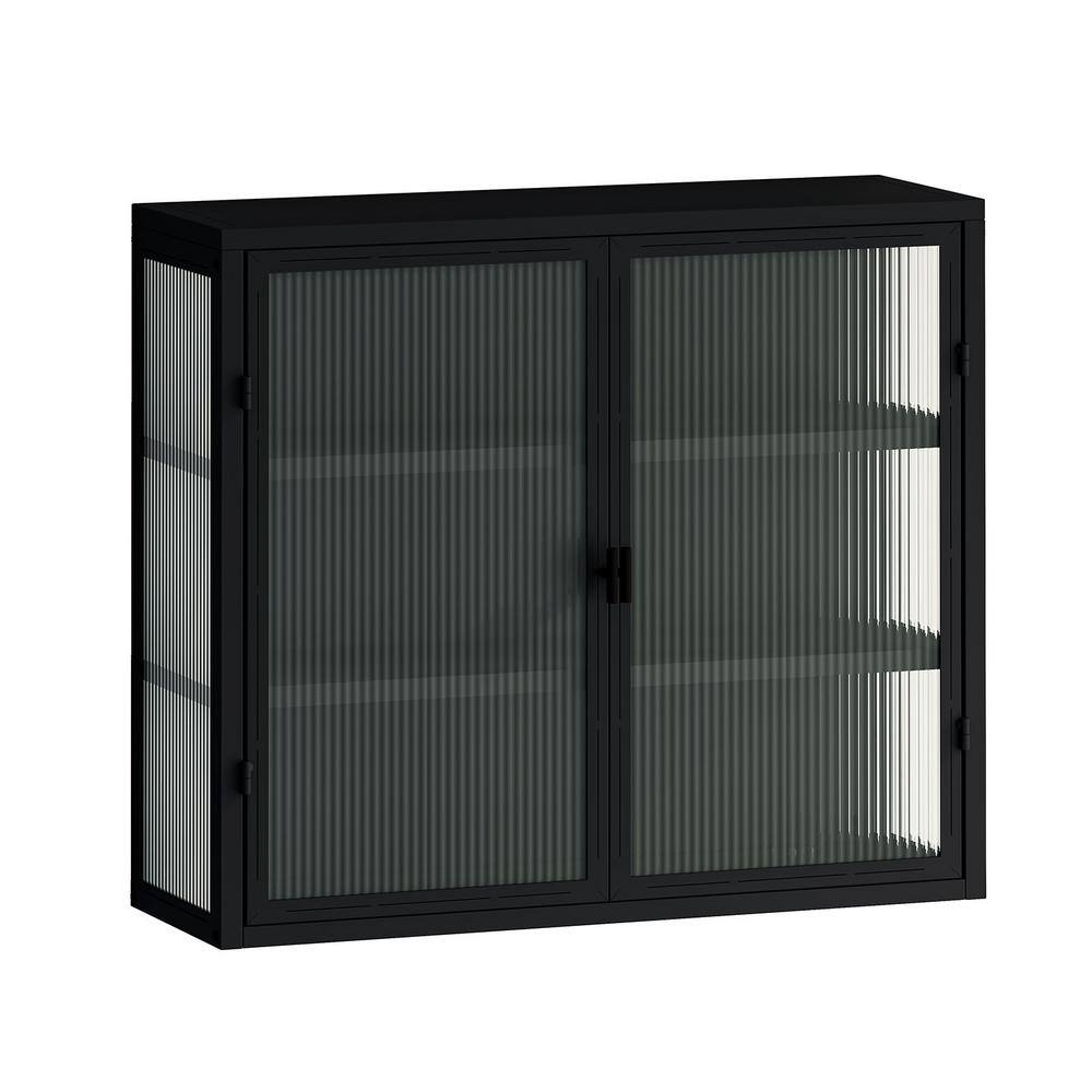 9.06 in. W x 27.56 in. D x 23.62 in. H in Black Metal Modern Wall Cabinet w