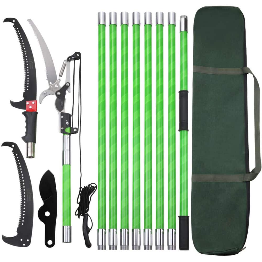 Manual Alloy Steel Blade Pruning Saw with 30FT Epoxy Resin Pole, Pulley Pruner for Tree Branch Cutting, 1 Piece