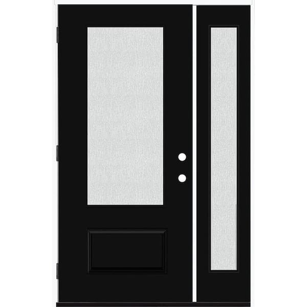 Steves & Sons Legacy 53 in. W 80 in. 3/4 Lite Rain Glass RHOS Primed Black Finish Fiberglass Prehung Front Door with 14 in. SL