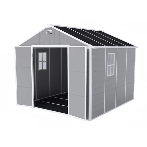 8 ft. W x 8 ft. D Resin Shed with Double Door Waterproof, Rust and UV Proof, Large Storage Space(64 sq. ft. )