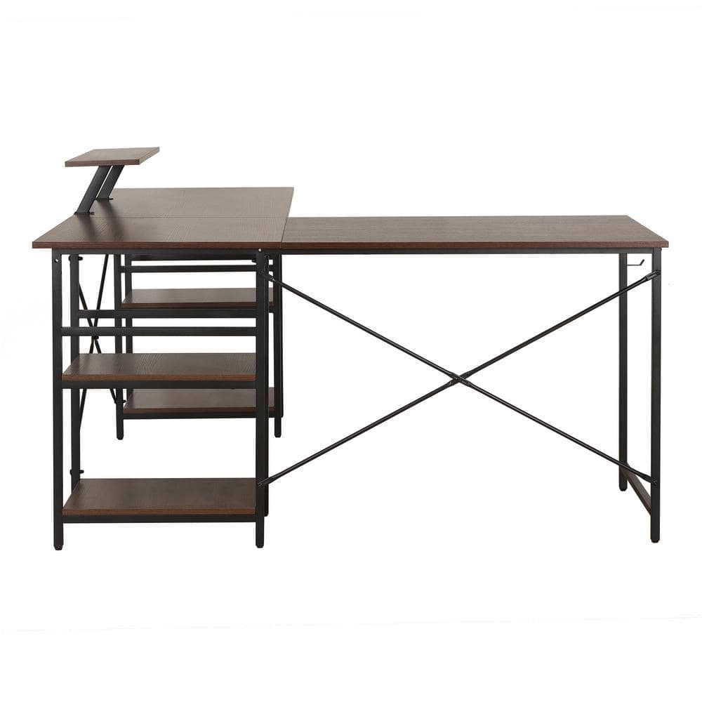 ErgoEdge Black Wood L-Shaped Gaming Computer Desk